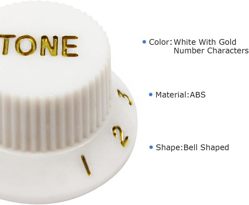 FLEOR Speed Control Knobs 1 Volume 2 Tone Guitar Knob Set Fit ST Style Electric Guitar Parts, White - Image 4